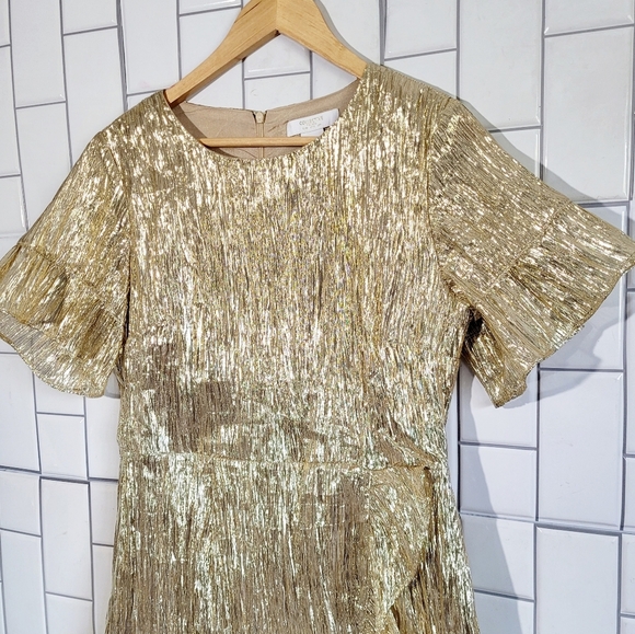 COLLECTIVE THE LABEL  Faux Front Wrap Dress Short Sleeve Ruffle Hem Deta… - Picture 5 of 7